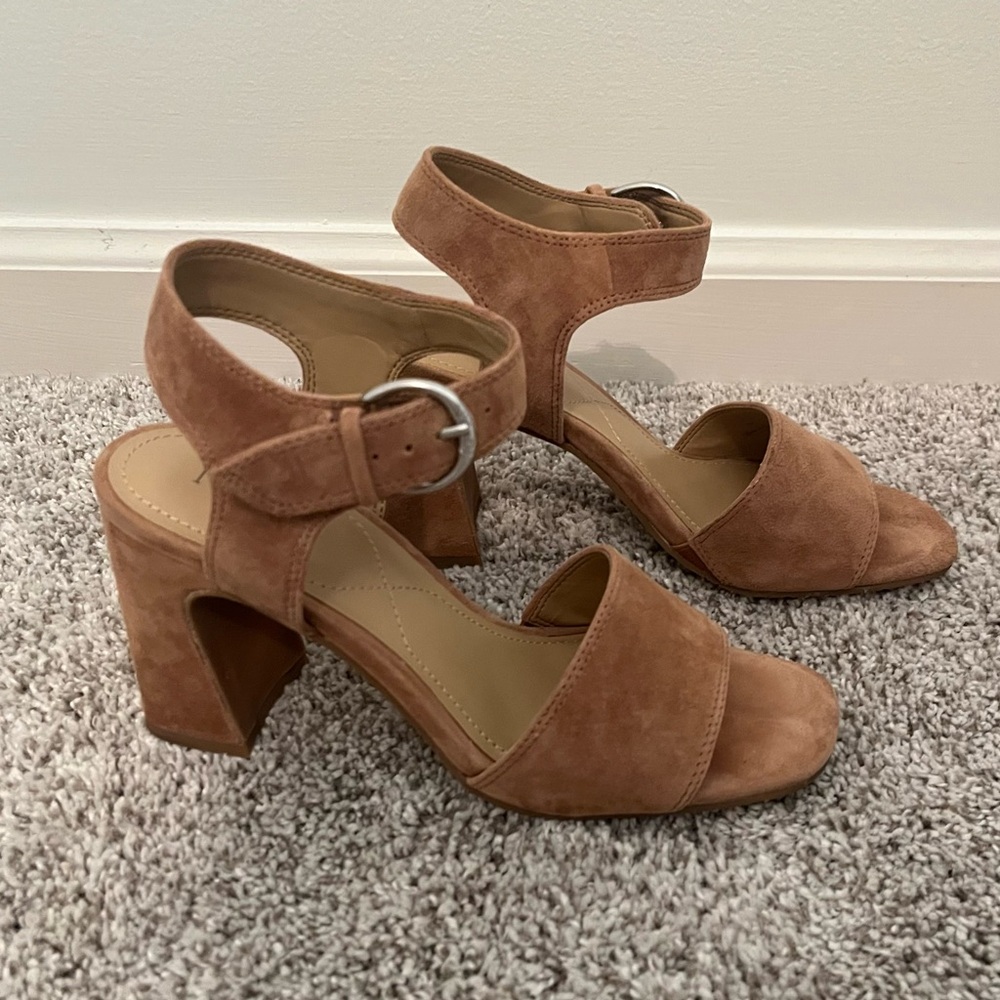 NYDJ Liz suede block heel sandals 6 nude tan - Picture 7 of 7